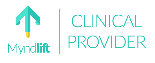 A logo for a clinical provider with an arrow pointing up