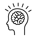 A line drawing of a person 's head with a brain in it.