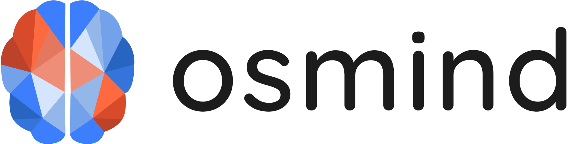 A logo for osmind with a brain in the middle.