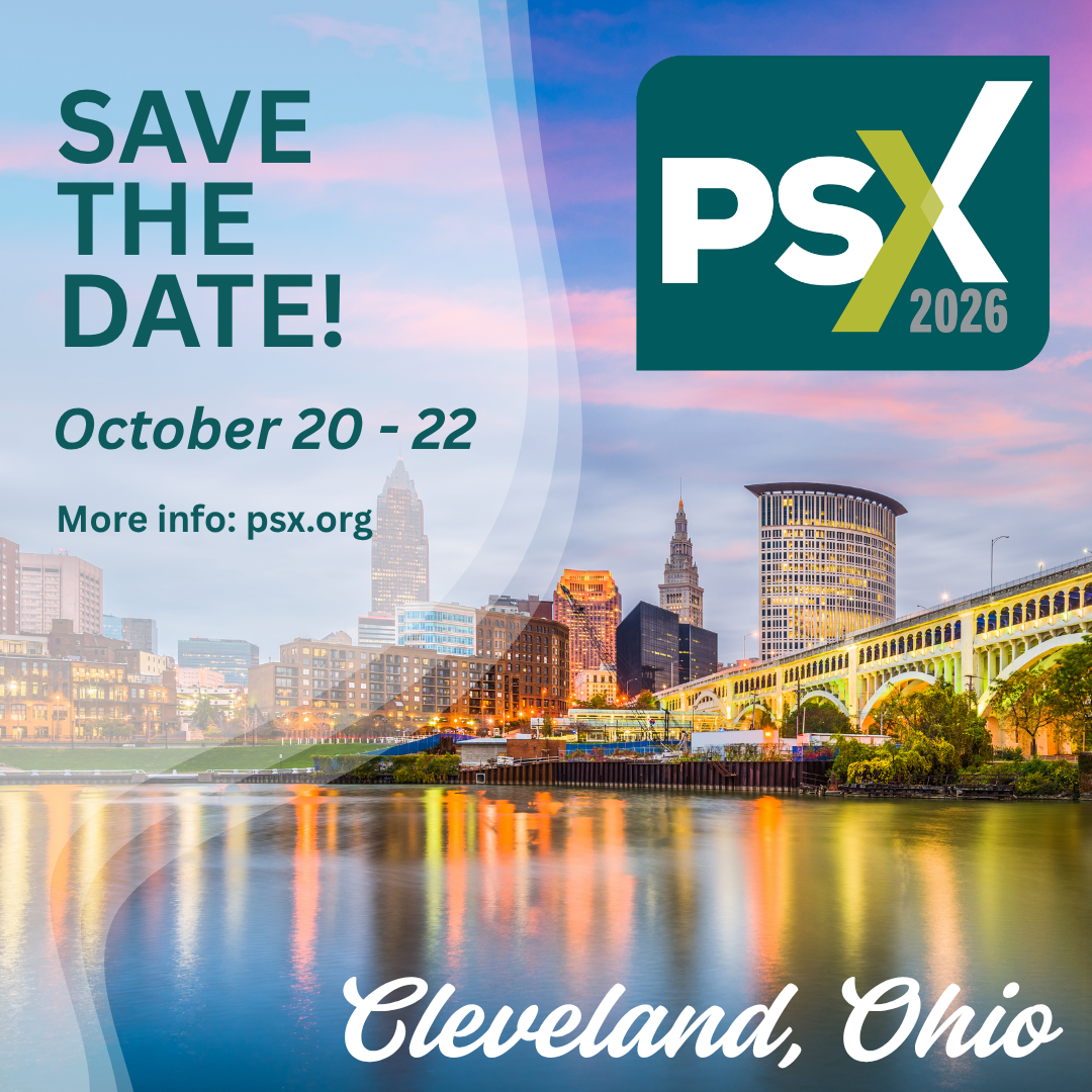 PSX 2026 save the date poster with Cleveland, Ohio skyline and event dates October 20–22