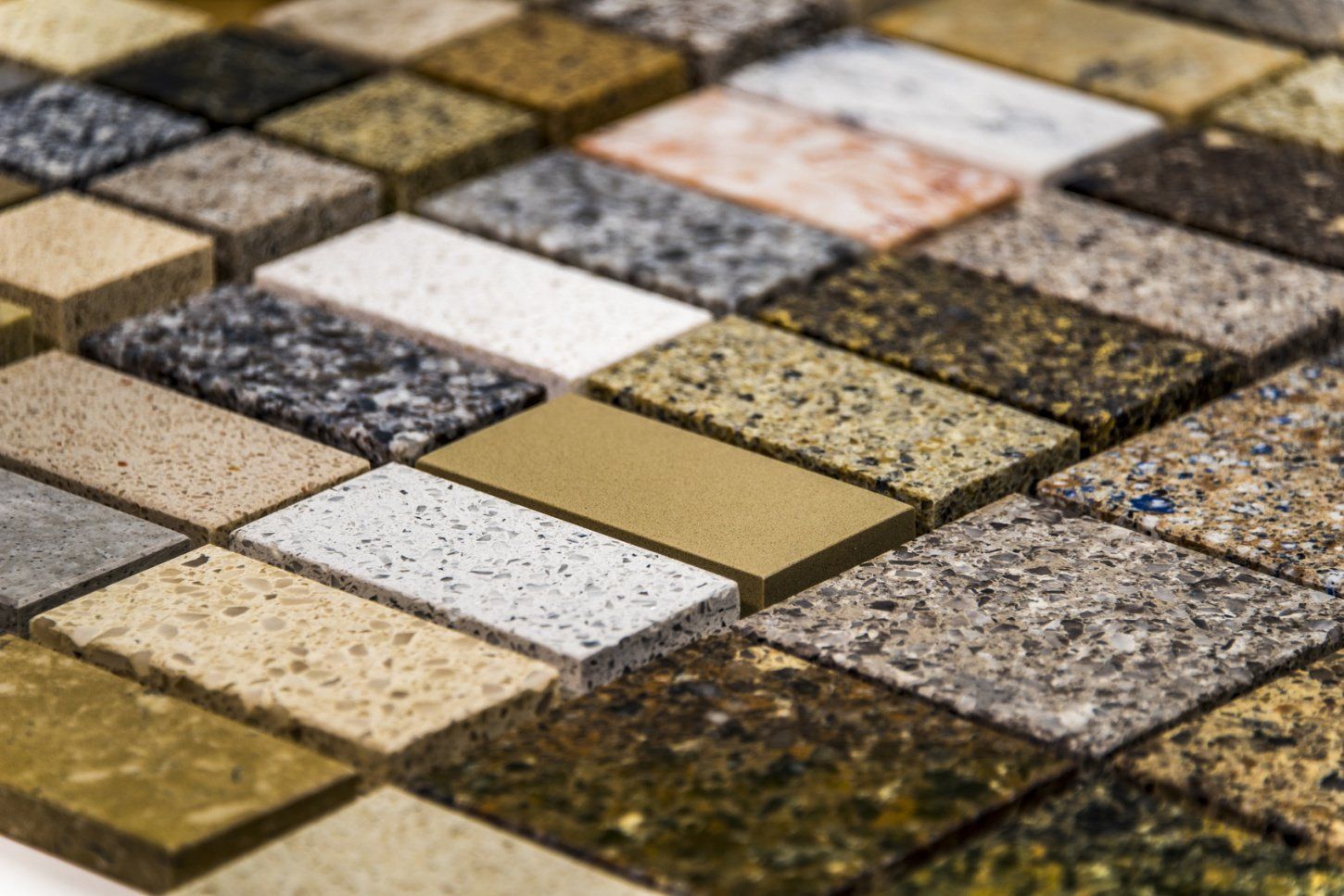 Various stone samples in different colors and patterns.