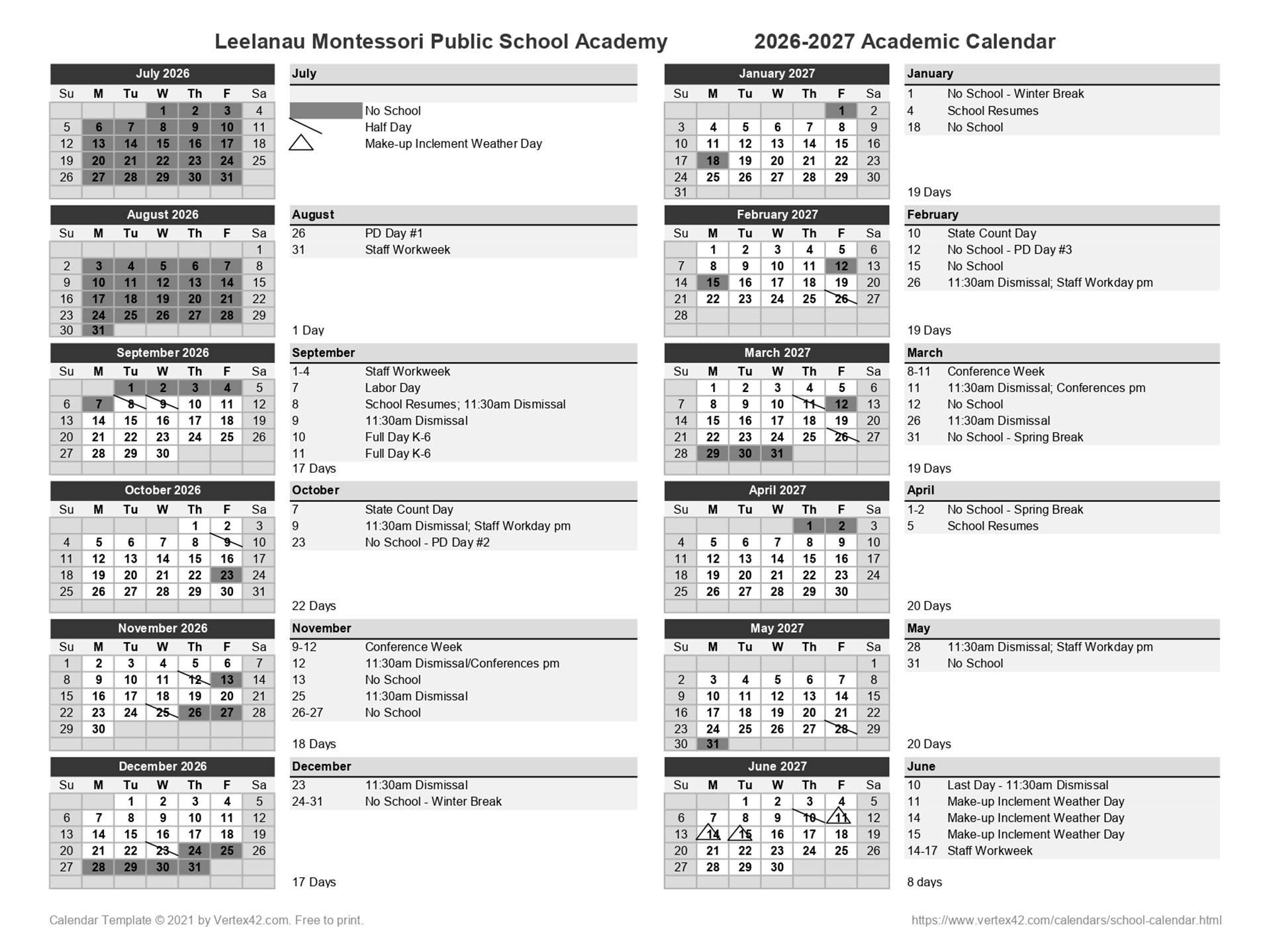 school calendar
