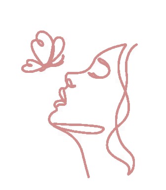 Un dibujo lineal del rostro de una mujer con una mariposa en la nariz.