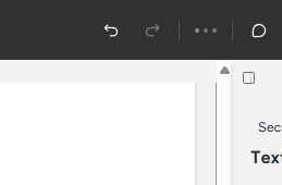 Øverste verktøylinje og høyre panel i en designapp med angre, gjenta, flere alternativer og et blankt lerret.