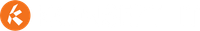 Oransje sirkulær logo med en hvit stilisert K på hvit bakgrunn