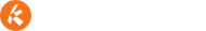 Oransje sirkulær logo med en hvit stilisert K på hvit bakgrunn