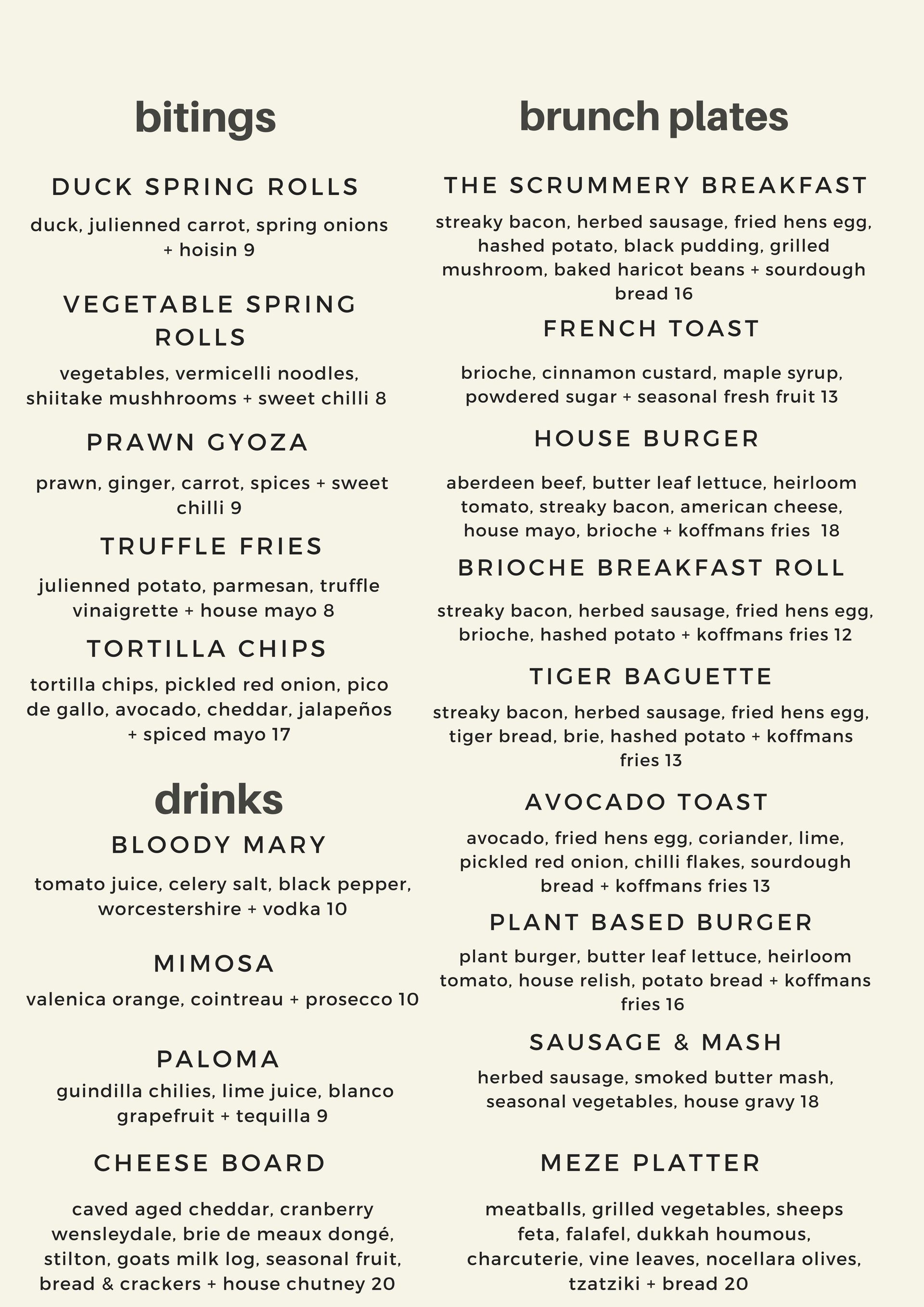 Brunch menu