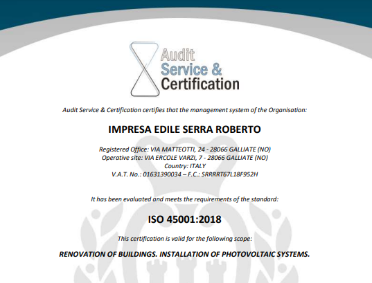 certification 45001 in inglese edilizia gruppo serra
