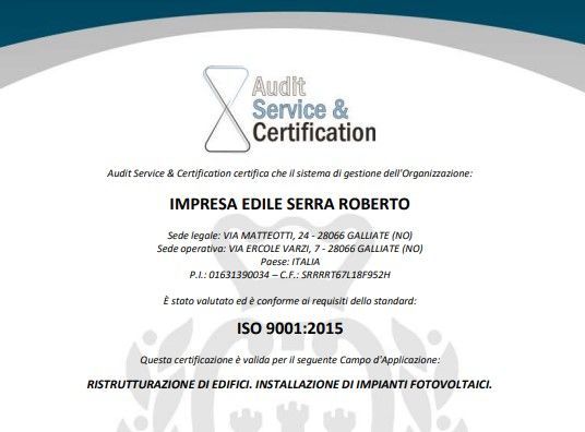Certificato 9001 edilizia Gruppo Serra