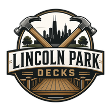 Lincoln Park Decks logo with crossed hammers over a deck and city skyline