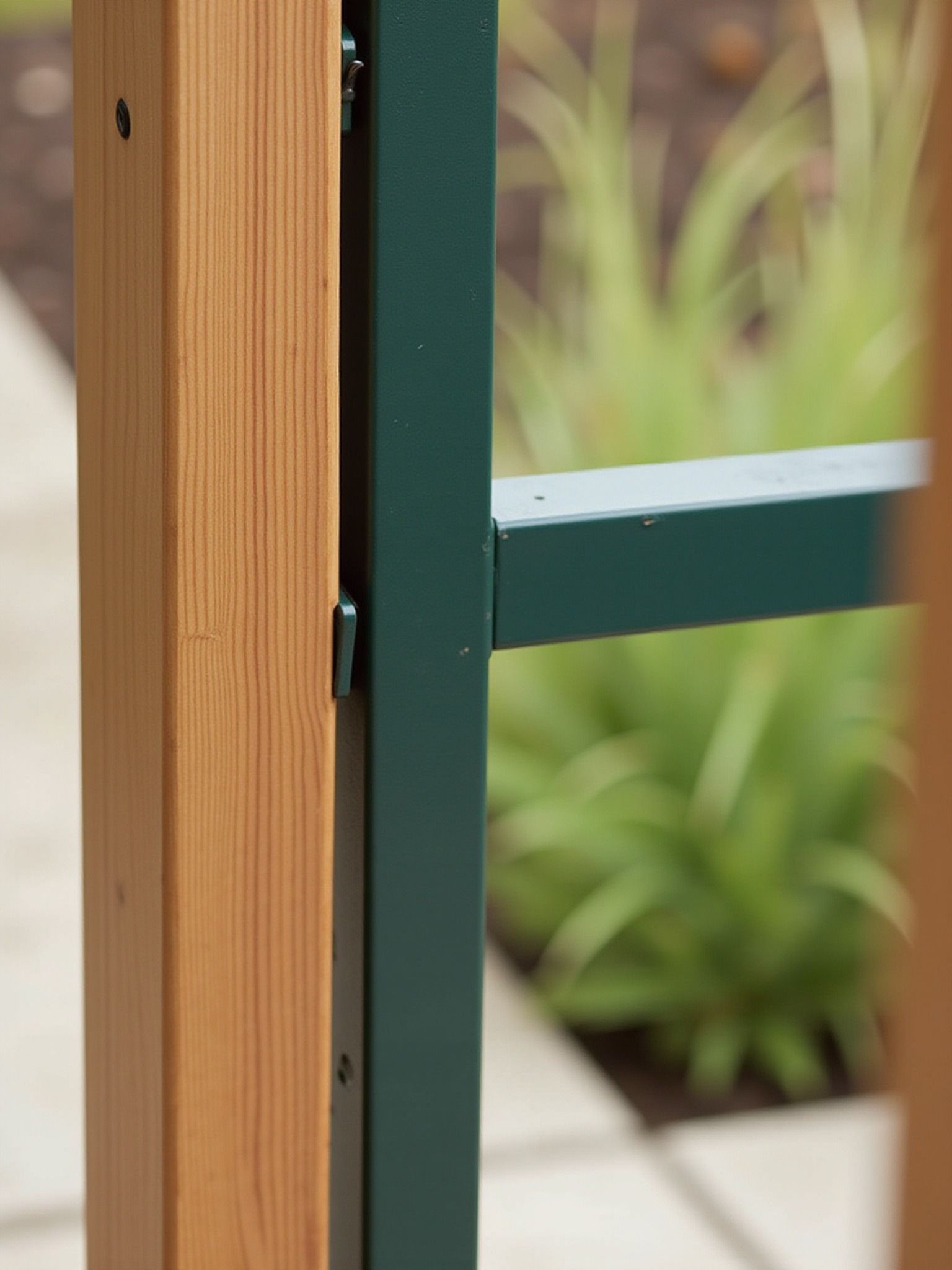 Metal-framed gate with lock latch installed by Lincoln Park Decks Chicago