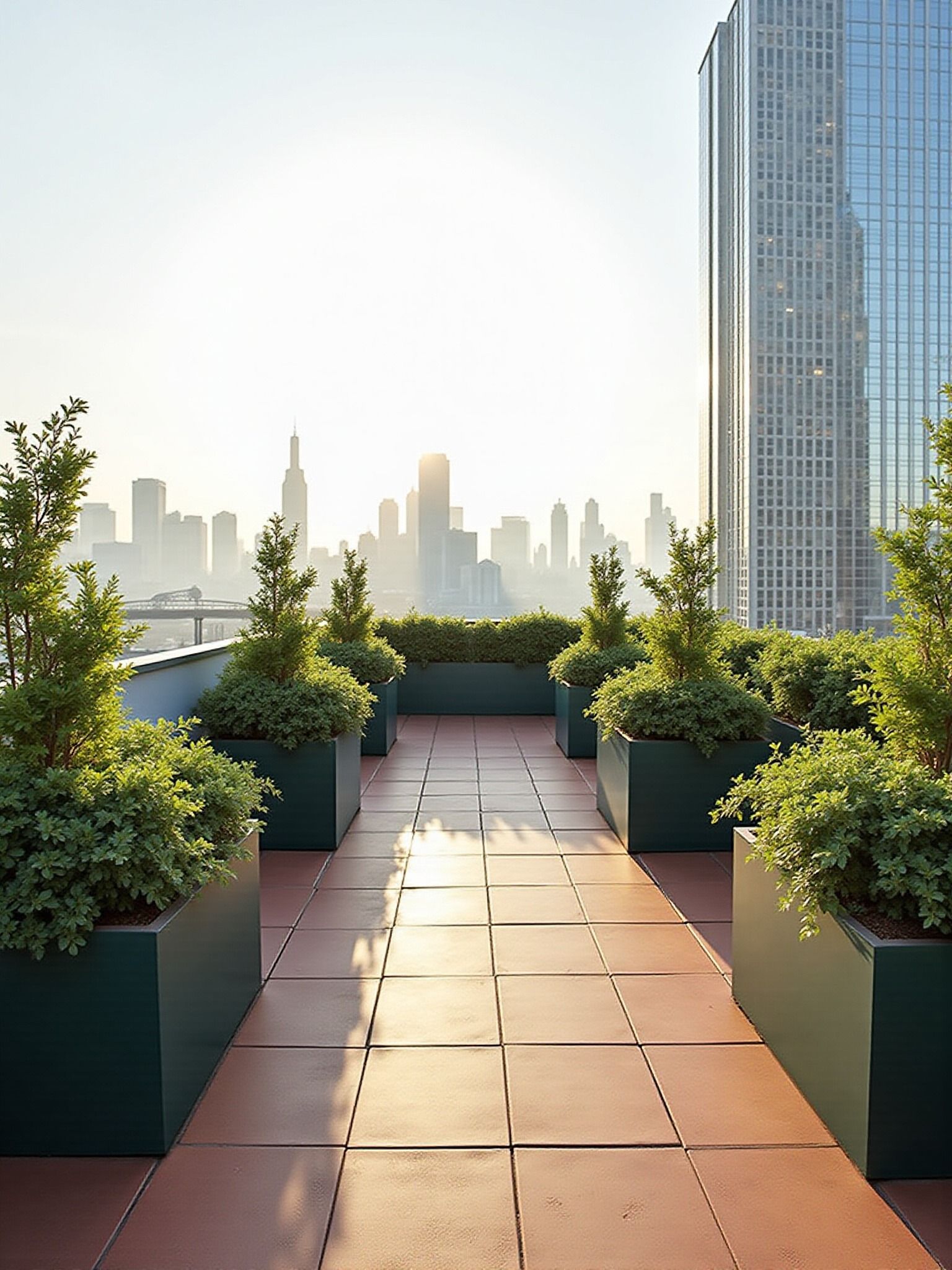 Rooftop terrace with city skyline view built by Lincoln Park Decks Chicago