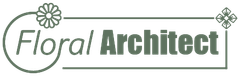 Logo di Floral Architect in verde e grigio, con dettagli floreali stilizzati