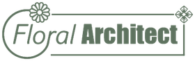Logo di Floral Architect in verde e grigio, con dettagli floreali stilizzati