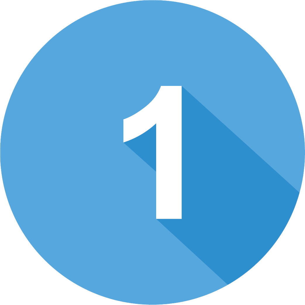Blue circle with the white number 1 and a long shadow.