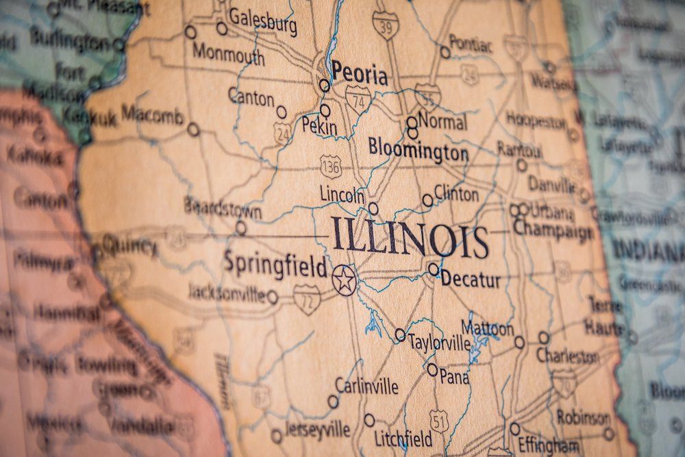 Map of Illinois with cities labeled.