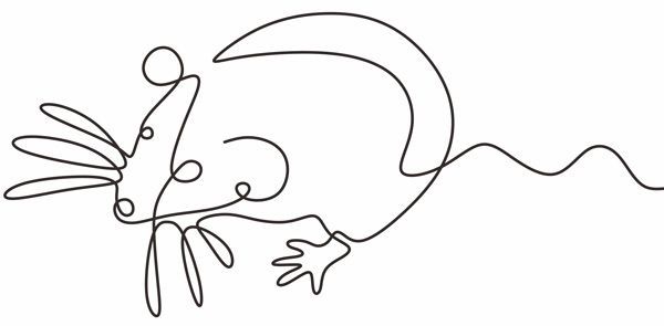 A continuous line drawing of a mouse on a white background.