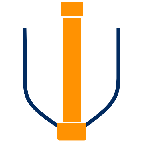 A blue square with an orange bollard and a white v on it.