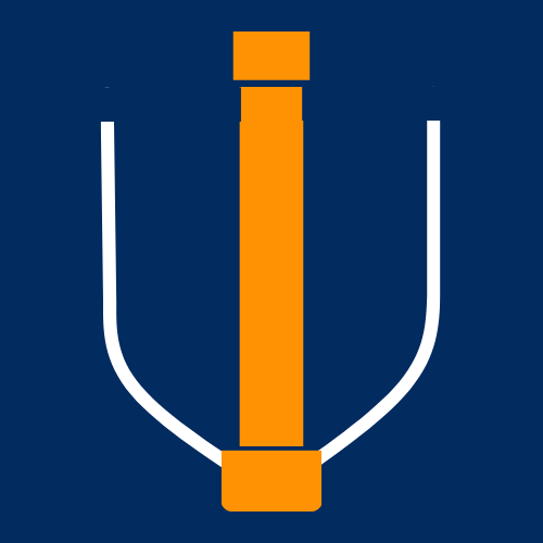 A blue square with an orange bollard and a white v on it.
