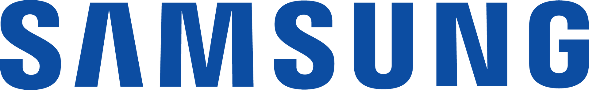 Le logo bleu de Samsung sur fond blanc.