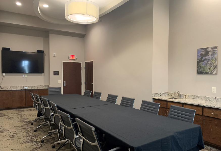 Rectangle table with a black table cloth at the Holiday Inn Express in Valdosta, GA.