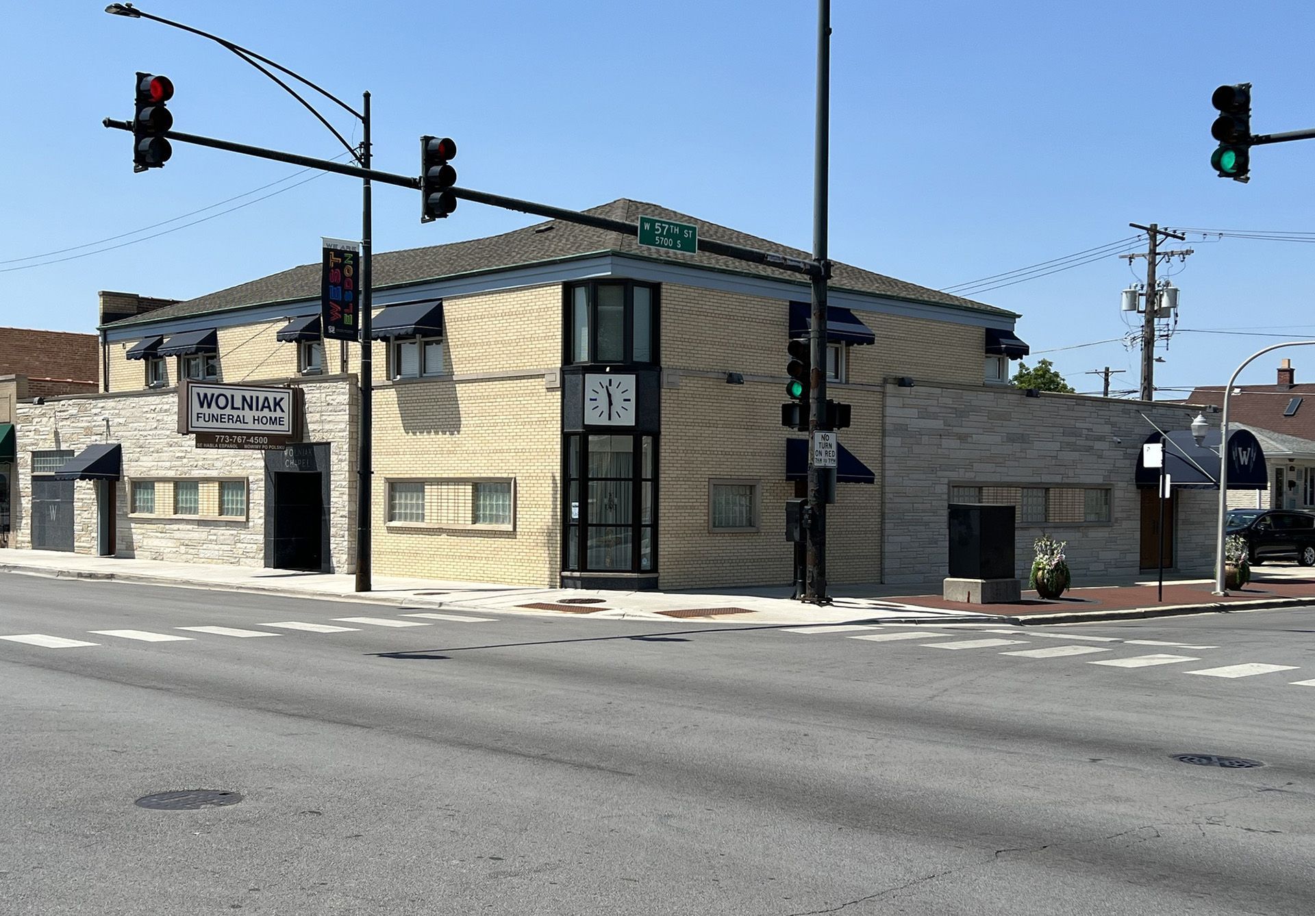Exterior view of Wolniak Funeral Home showing welcoming architecture and a calm setting for remembrance