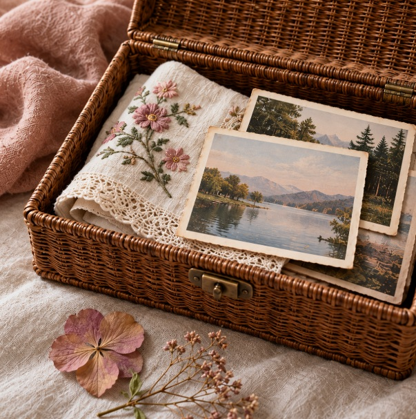 Photographs and embroidered keepsakes for a later tribute in Burbank, IL.