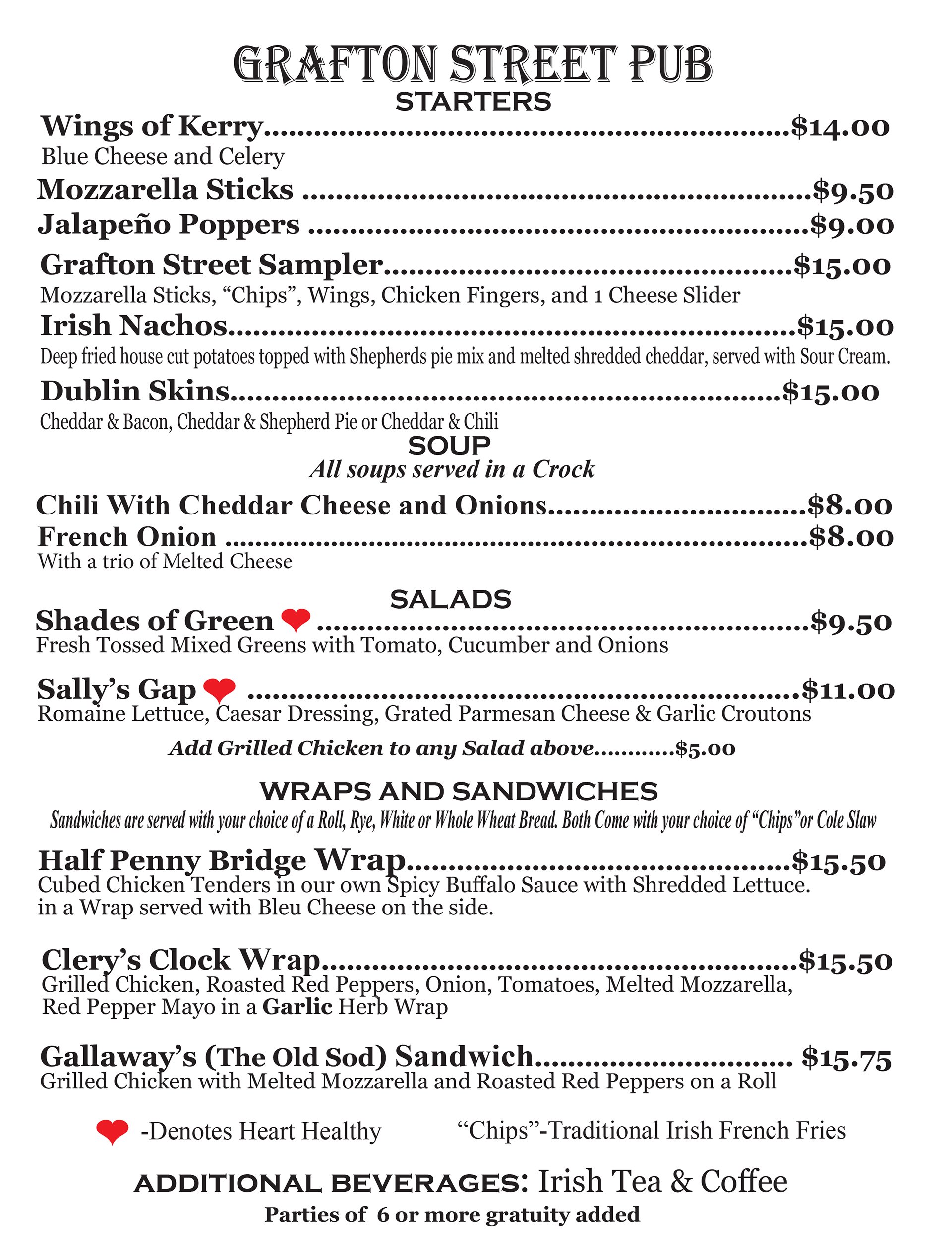 Grafton Street Pub Hauppauge, NY Menu