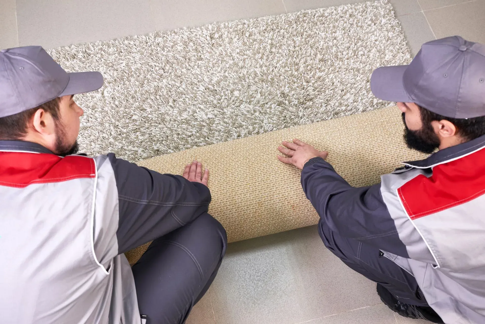 Workers Rolling Carpet