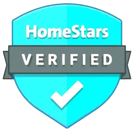 A blue shield with the words `` homestars verified '' and a check mark on it.