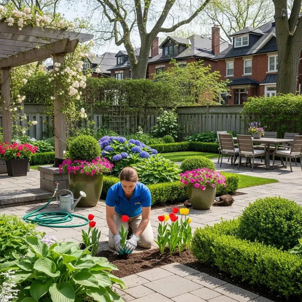 Landscape Contractor beutifying a Toronto backyard.