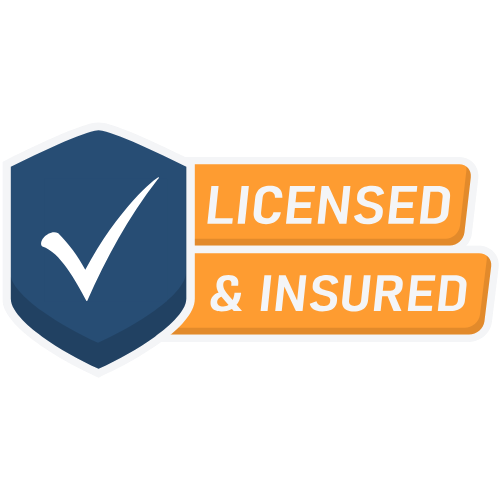 Blue shield with a checkmark and orange bars reading