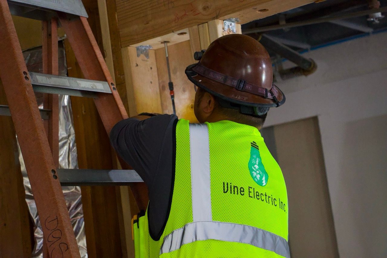 vine electric employee working up on the ladder