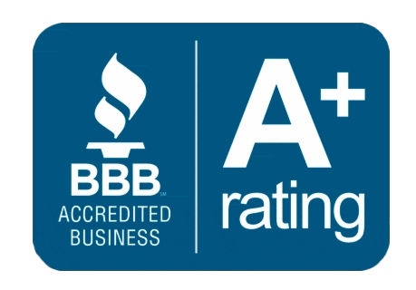 BBB Accredited Business badge with A+ rating on a blue background
