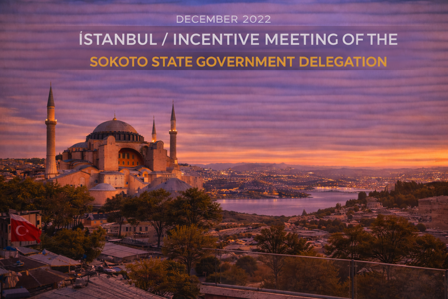 Istanbul meeting announcement with Hagia Sophia at sunset.
