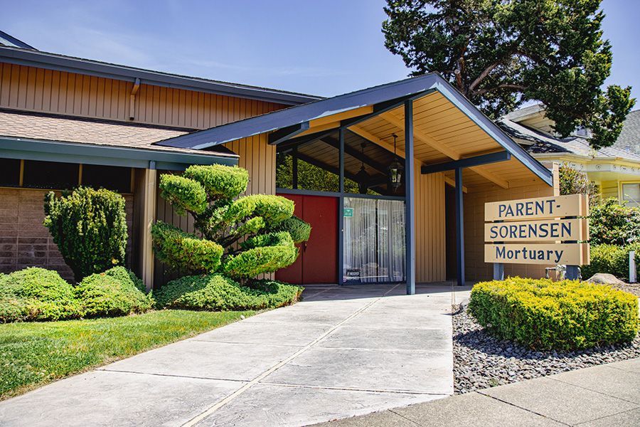 Front entrance of Parent-Sorensen Mortuary providing a dignified and caring setting for funeral services.
