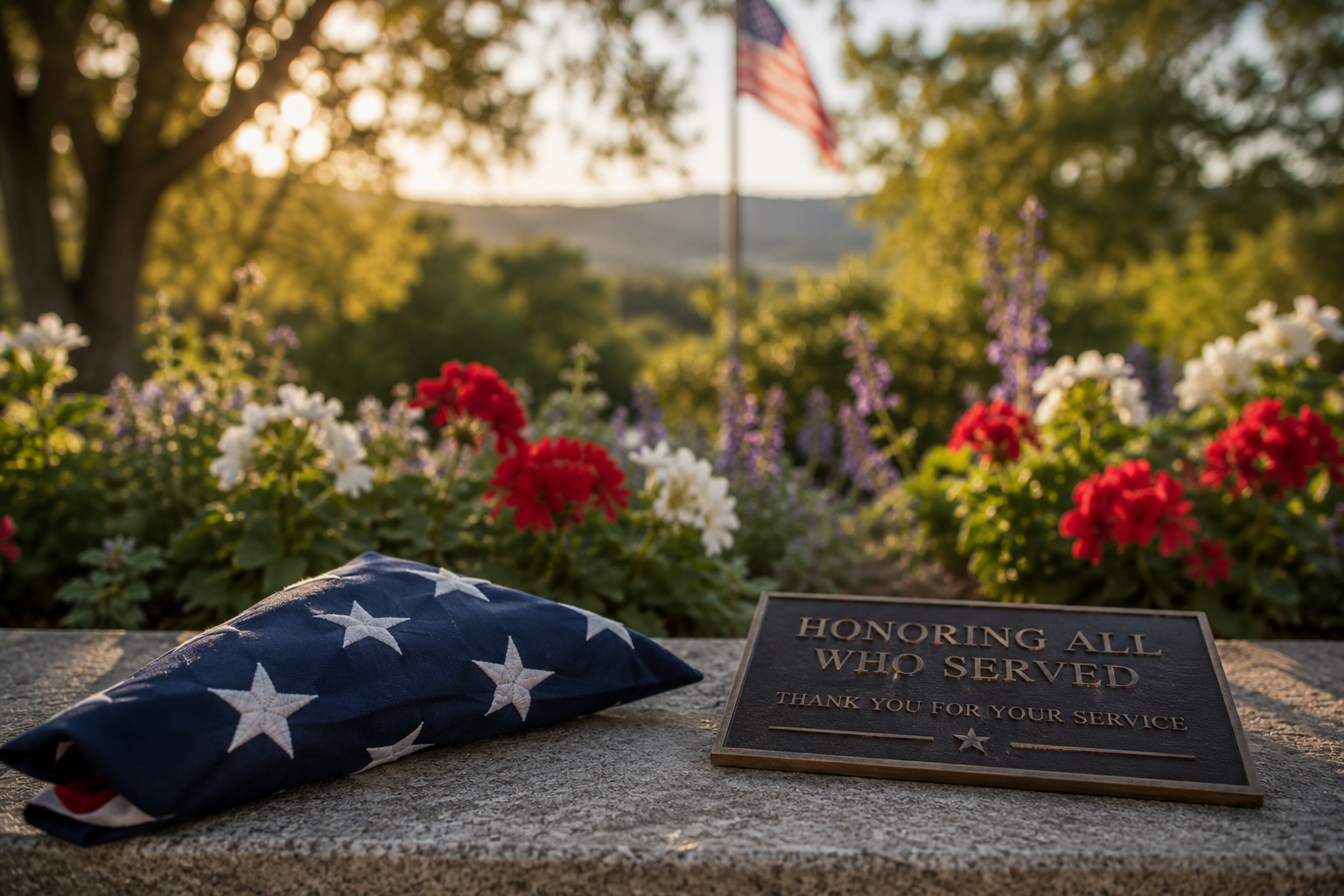 Folded American flag and veterans memorial plaque for funeral homes in Santa Rosa, CA.
