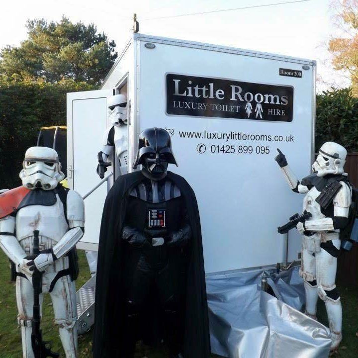Darth Vadar spends a penny in a luxury little room toilet