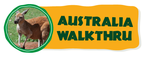 A logo for australia walk thru with a kangaroo in the center
