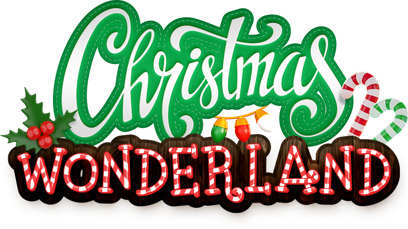 The word christmas wonderland is written in red on a white background.