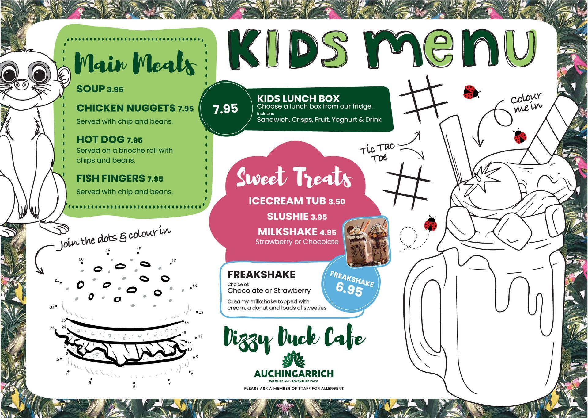 Dizzy Duck Kids Menu