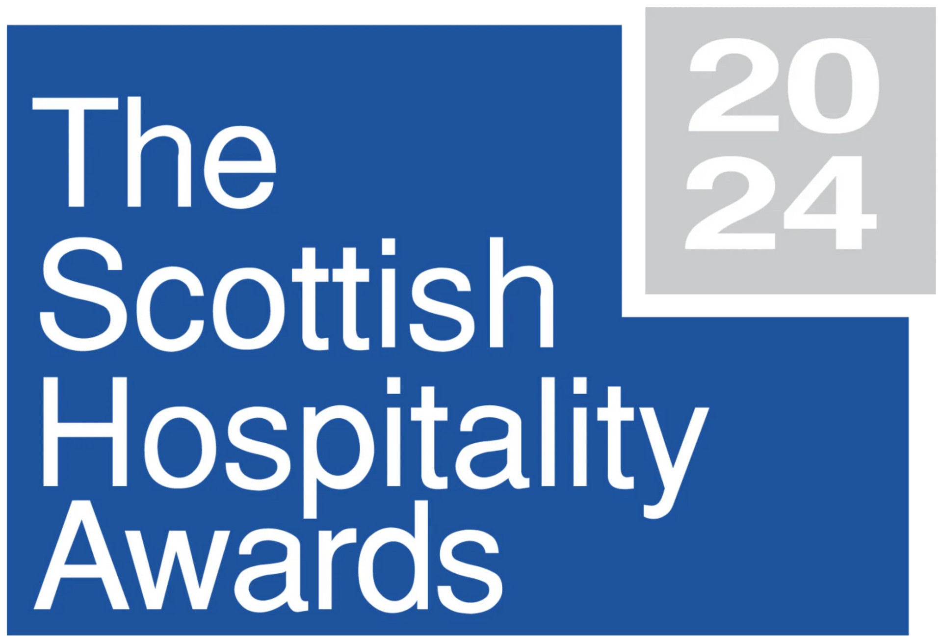 The logo for the scottish hospitality awards is blue and white.