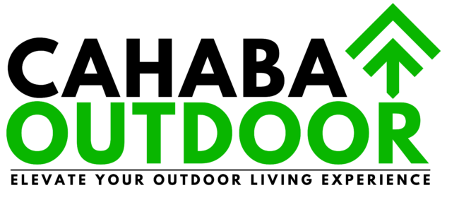 CAHABA OUTDOOR logo in black and green with upward arrow icon and tagline, “Elevate your outdoor living experience.”