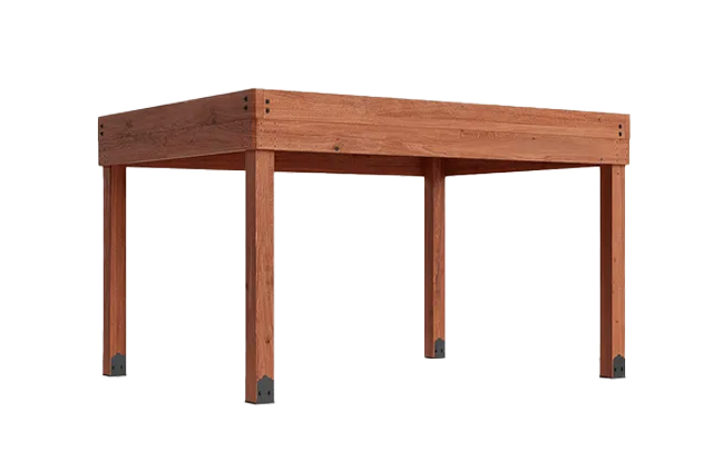 Wooden table with four legs, shown against a white background
