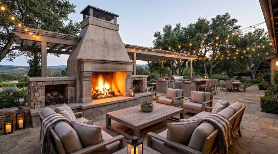 backyard outdoor fireplace