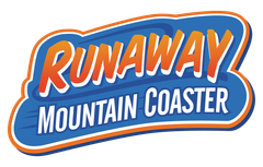Runaway Mountain Coaster logo in bold orange and blue letters.