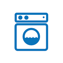 Blue icon of a washing machine.