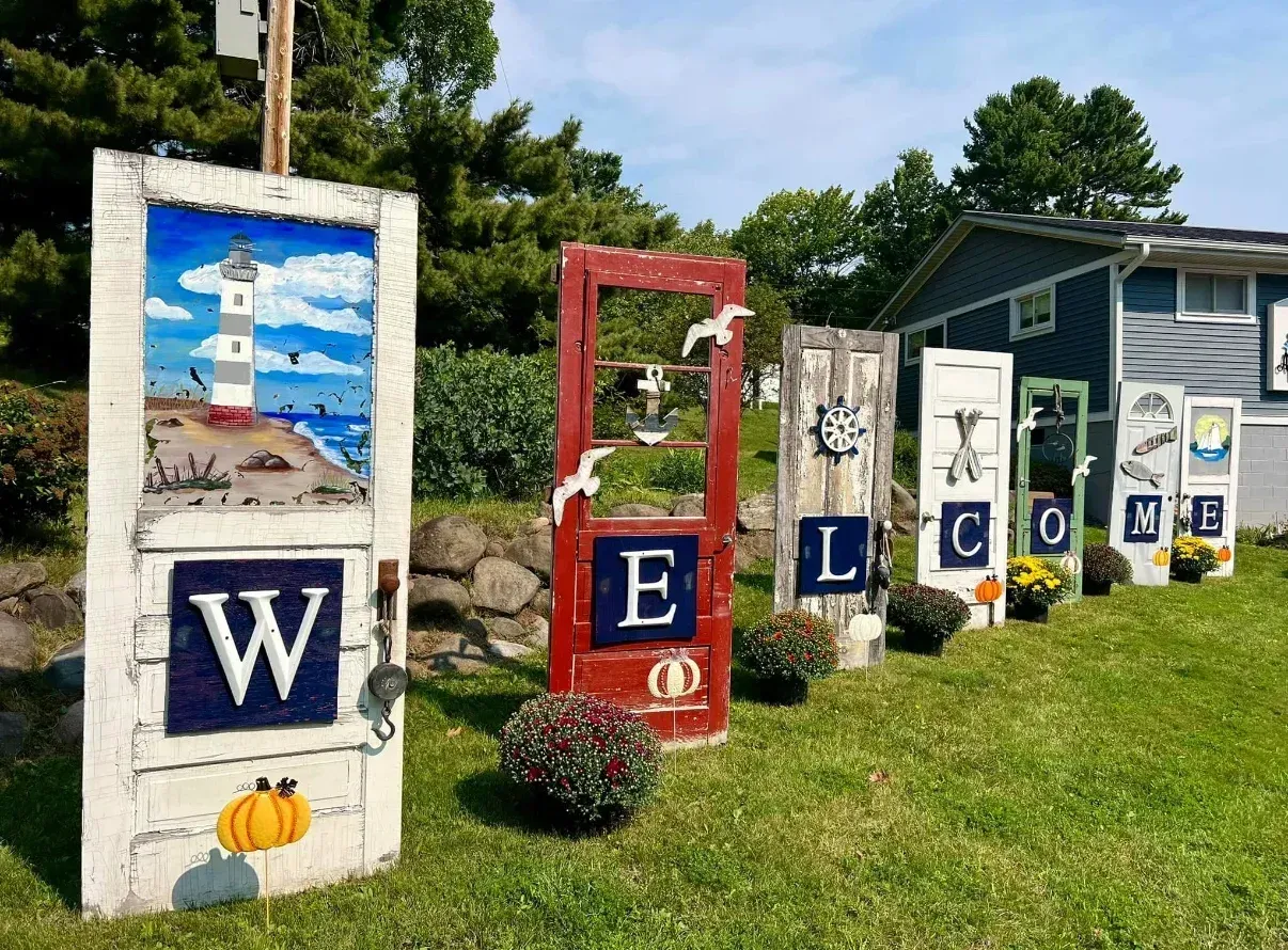 Painted doors in a row spell 