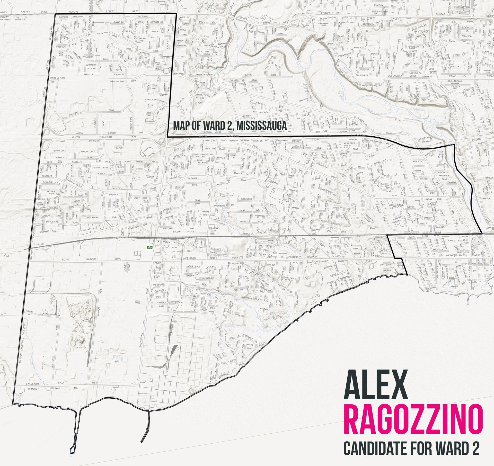 White campaign map graphic with “ALEX RAGOZZINO” and “Candidate for Ward 2” text in the lower right.