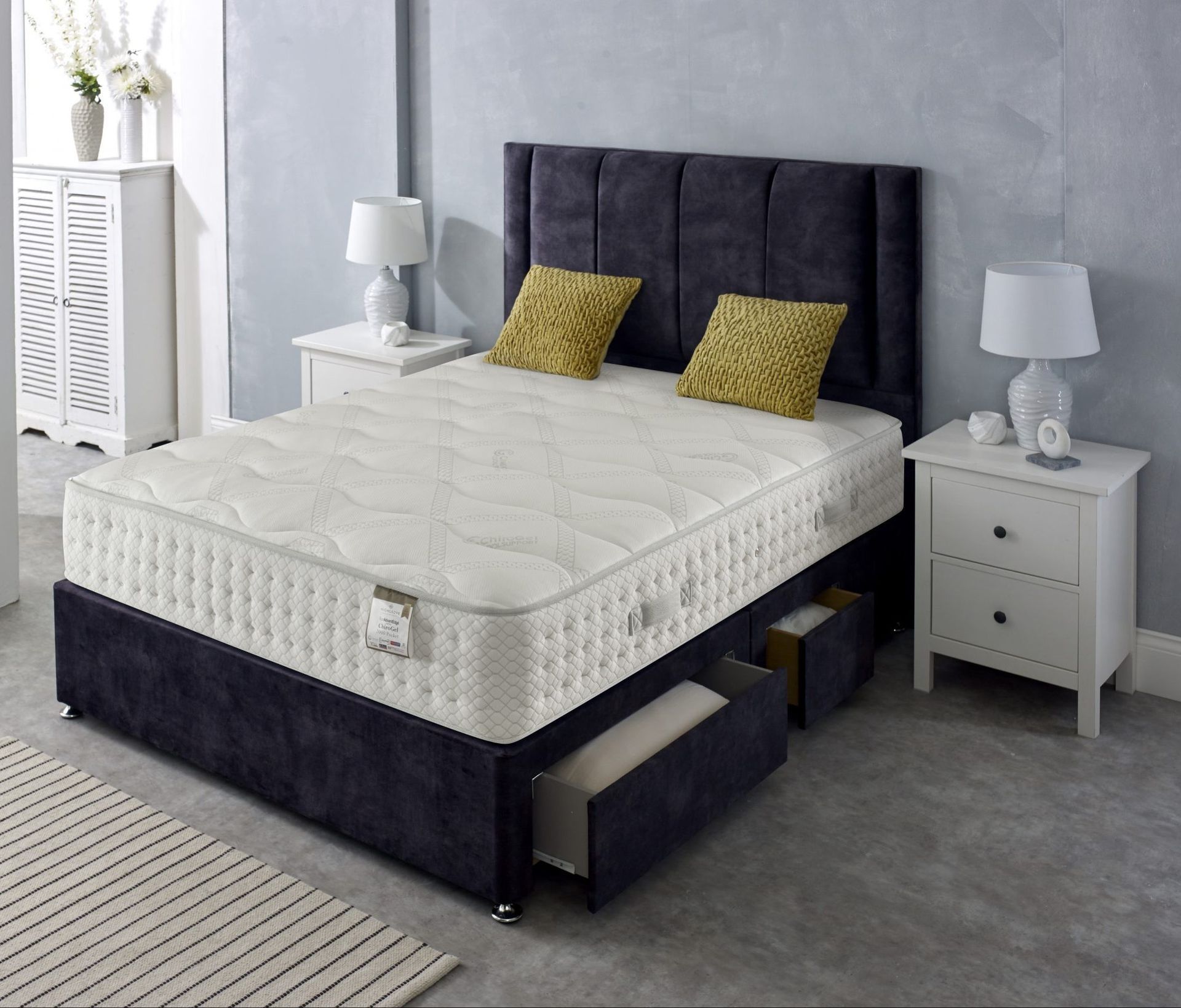 Double divan bed with mattress and headboard